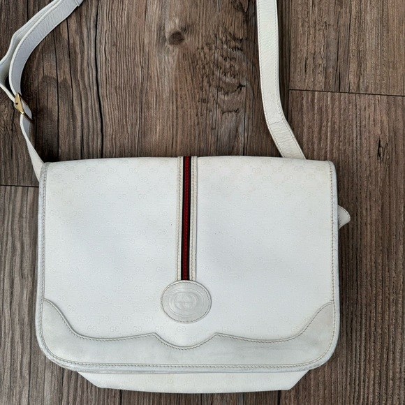 GUCCI Shoulder Bag White Sherry 001 116 0551 GG PVC Leather Flap Line - Picture 1 of 10